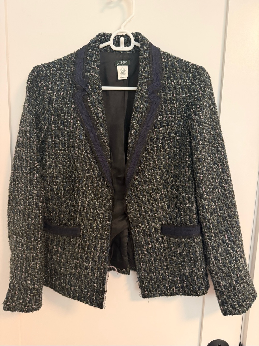 J. Crew Factory Textured Tweed Blazer - Dark Green/Navy